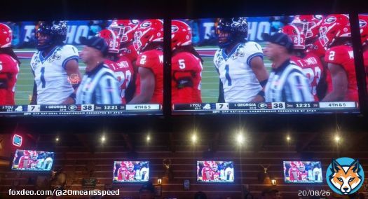 Can you believe it? All of these TVs and TCU is losing on EVERY, damn one of them.   What are the odds?  #TCUvsUGA #CFBChampionship