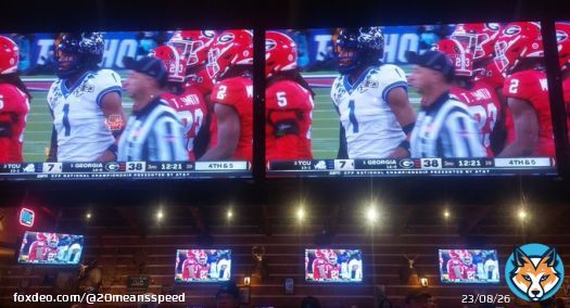 Can you believe it? All of these TVs and TCU is losing on EVERY, damn one of them.   What are the odds?  #TCUvsUGA #CFBChampionship