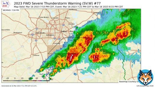 FWD updates Severe Thunderstorm Warning [wind: 60 MPH (RADAR INDICATED), hail: 1.25 IN (RADAR INDICATED)] (cancels Dallas [TX], continues Ellis, Kaufman [TX]) till 8:15 PM CDT