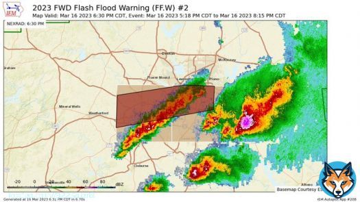 FWD continues Flash Flood Warning [flash flood: radar indicated] for Dallas, Tarrant [TX] till Mar 16, 8:15 PM CDT