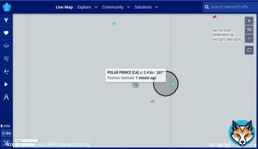 корабль Polar Prince с которого был спущен батискаф Титан компании OceanGate Expeditions медленно движется в северо-западном направлении от места затопления Титаника сейчас, это в ~ 10 км на запад, на карте по ссылке его текущее местоположение
