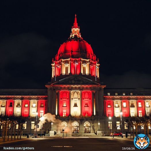 YAY AREAAAA   Landmarks are lit in red & gold tonight around The Bay ahead of tomorrow's #SuperWildCard weekend game.  #NFLPlayoffs x #FTTB