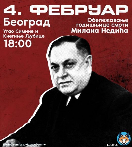 ВЕЧНА ТИ СЛАВА,  ДИВ ЈУНАЧЕ СРПСКИ МИЛАНЕ НЕДИЋУ...  И ове године ће се српски националисти окупити у Београду ради обележавања годишњице погибије див-јунака ђенерала Милана Недића, председника Владе народног спаса током Другог светског рата.