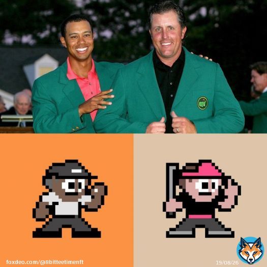 A #Masters group for Round 1 we will all be watching: Tiger Woods playing with Phil Mickelson... Bring on the drama! #LFGolf! #TheMasters  #Golf + #Art + #Web3 = #8bitTeeTimeNFT  8bitTeeTime Genesis Golfers 281 & 232