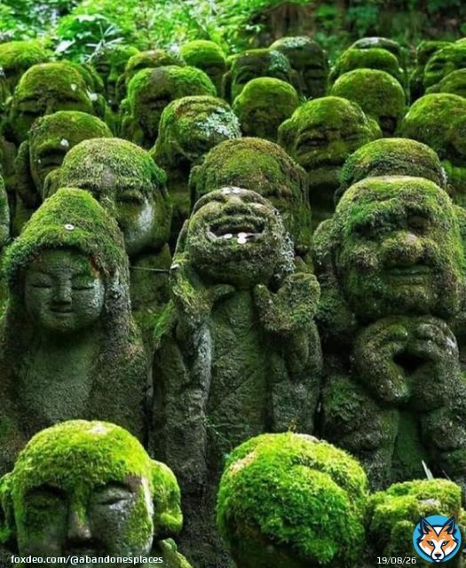 1,200 stone sculptures with different facial expressions at the nenbutsu-Ju Buddhist temple in Kyoto, Japan