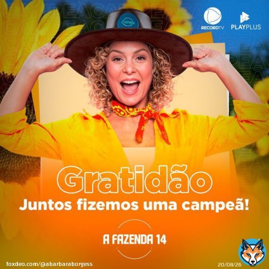 Gratid&atilde;o! Nossa Babi &eacute; a campe&atilde; da #AFazenda14 , somos gratos por voc&ecirc;s nos ajudarem a fazer esse girassol a grande e merecida campe&atilde;!!! Obrigado mais uma vez