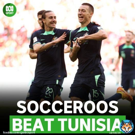 SOCCEROOS WIN.  THE FIRST VICTORY AT A WORLD CUP IN 12 YEARS.  1-0 OVER TUNISIA.  Live blog:    #TUNAUS