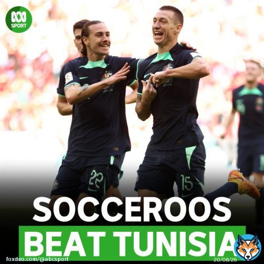SOCCEROOS WIN.  THE FIRST VICTORY AT A WORLD CUP IN 12 YEARS.  1-0 OVER TUNISIA.  Live blog:    #TUNAUS