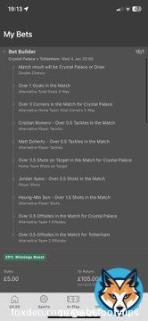 Bet builder for Crystal Palace vs Tottenham #betbuilder #CrystalPalace #Tottenham