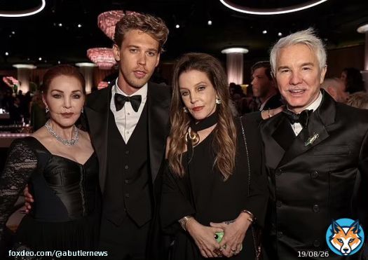 Austin Butler, Priscilla Presley, Lisa Marie Presley and Baz Luhrmann at the 80th Annual #GoldenGlobes&nbsp; Awards in Beverly Hills - January 10th