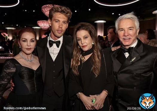 Austin Butler, Priscilla Presley, Lisa Marie Presley and Baz Luhrmann at the 80th Annual #GoldenGlobes Awards in Beverly Hills - January 10th