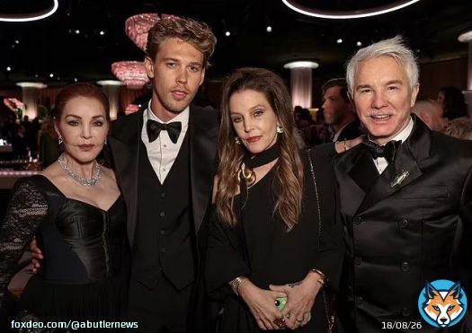 Austin Butler, Priscilla Presley, Lisa Marie Presley and Baz Luhrmann at the 80th Annual #GoldenGlobes&nbsp; Awards in Beverly Hills - January 10th