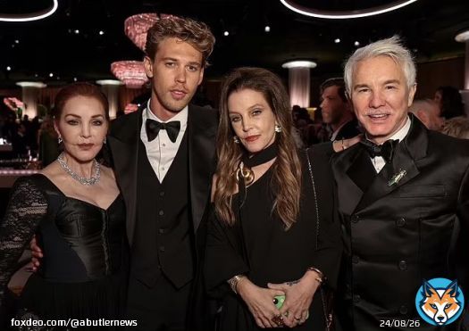 Austin Butler, Priscilla Presley, Lisa Marie Presley and Baz Luhrmann at the 80th Annual #GoldenGlobes Awards in Beverly Hills - January 10th