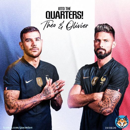 Congrats to @_OlivierGiroud_ for becoming the most prolific player in Les Bleus history as he and @TheoHernandez fire France to the quarters of the #FIFAWorldCup    #SempreMilan