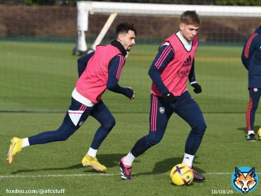 Fabio Vieira & Emile Smith Rowe in Arsenal training today. #afc