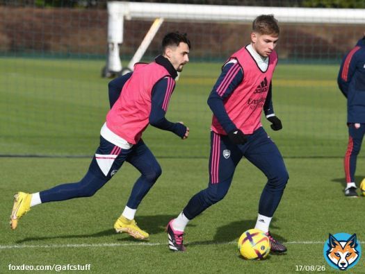 Fabio Vieira & Emile Smith Rowe in Arsenal training today. #afc