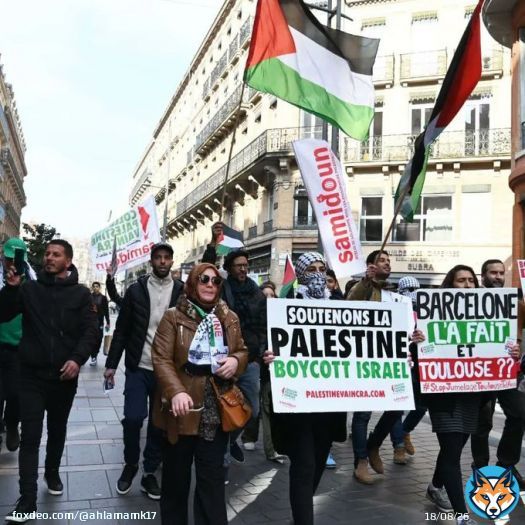 Pro-#Palestine activists demonstrated yesterday in the #French city of #Toulouse, to demand an end to the twinning between their city and #TelAviv, in protest of the ongoing #Israeli crimes against the Palestinian people. #IsraeliTerrorism #IsraeliApartheid #16thOctoberGroup