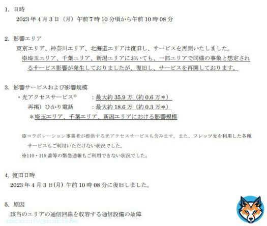 トレンド分析  『フレッツ』  0 50.0% 4月3日 Up  [ITmedia Mobile] NTT東西｢フレッツ光｣障害は最大約44.6万契約に影響 NTT東日本エリアでは当初想定より広範囲に 【速報】フレッツ光､逝く ?&hellip;   #フレッツ