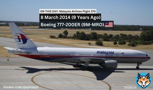 | ???????? ???????????????? ???????????? (????????????????): Malaysia Airlines Flight 370 disappears while en route to Beijing, China from Kuala Lumpur, Malaysia, with 239 on board. It is presumed the aircraft crashed in the southern part of the Indisince.