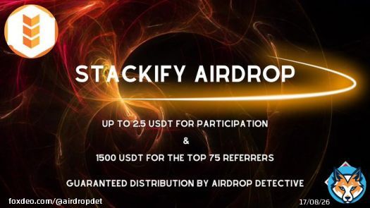 Stackify #Airdrop    Guaranteed distribution by Airdrop Detective   Airdrop Pool: 4000 USDT   Start the airdrop bot    Do the tasks on the bot & submit your data   Details:   #Airdrops #Stackify #Bitcoin #AirdropDet