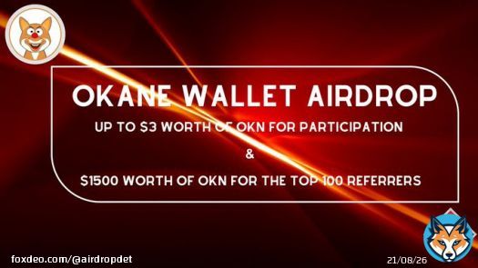 Okane Wallet #Airdrop  Reward: Up to $3 worth of OKN + $1500 worth of OKN referral pool   Start the airdrop bot:    Do the tasks on the bot & submit your data.   Details:   #Airdrops #Bitcoin #AirdropDet #OkaneWallet