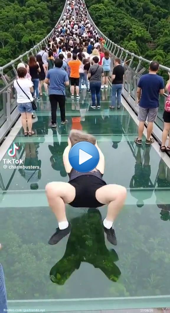 People are making AI videos of obese people doing crazy things  And these videos go EXTREMELY viral on social media  Here I collected TOP 7 recent examples:  1/ Grandma collapsing a glass bridge (almost 100M views in 24 hours on IG)