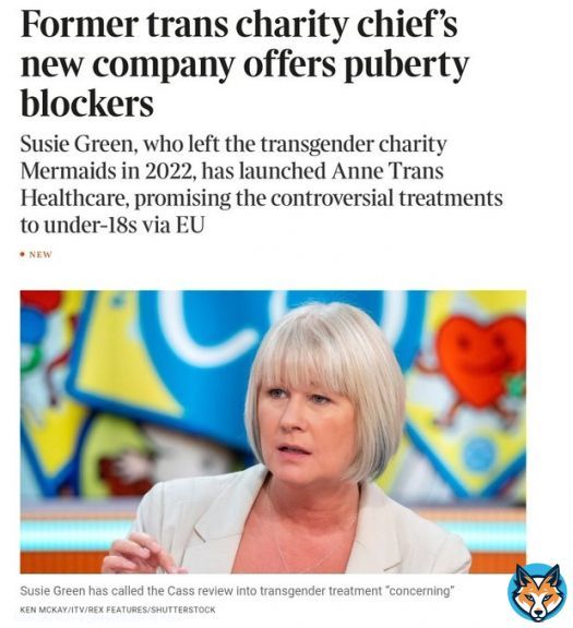 Susie Green, the ex-head of Mermaids, has started a new company called Anne Trans Healthcare.    The company will be helping parents gets puberty blockers for their under 18yr old children.  Green says her company has figured out a way to legally getet these meds throughShow more