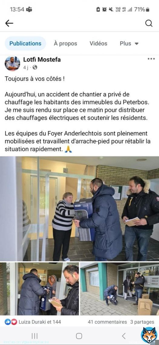 Lotfi Mostefa, ex président du CPAS d’Anderlecht et actuel président du foyer anderlechtois, distribue en main propre des chauffages aux habitants du Peterbos. Est-ce vraiment le rôle d’un président de CA que de faire cela ? ⁦@PSofficiel⁩