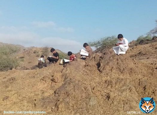 طلاب يتابعون دروسهم خلال عملية التعليم عن بُعد على أحد الجبال في محافظة البرك حتى يتمكنوا من متابعة دروسهم بسبب ضعف شبكة الإنترنت في قريتهم.   #اختبارات_التيمز #نبيها_منك_يالشايع_الجوف #الجامعيين_يطالبون_الديوان_بقرار