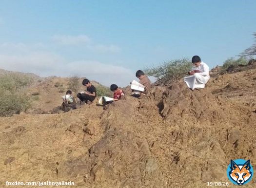 طلاب يتابعون دروسهم خلال عملية التعليم عن بُعد على أحد الجبال في محافظة البرك حتى يتمكنوا من متابعة دروسهم بسبب ضعف شبكة الإنترنت في قريتهم.   #اختبارات_التيمز #نبيها_منك_يالشايع_الجوف #الجامعيين_يطالبون_الديوان_بقرار