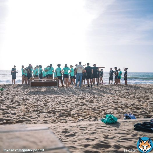 Photo shared by Alex Popp on January 15, 2024 tagging @vfl.wolfsburg.frauen. May be an image of 19 people, wetsuit, beach, ocean, crowd and water.