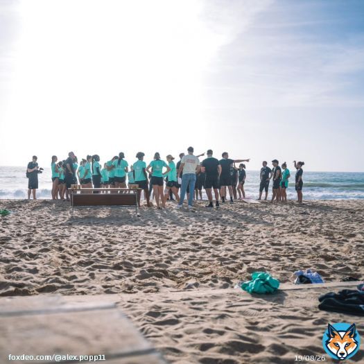 Photo shared by Alex Popp on January 15, 2024 tagging @vfl.wolfsburg.frauen. May be an image of 19 people, wetsuit, beach, ocean, crowd and water.
