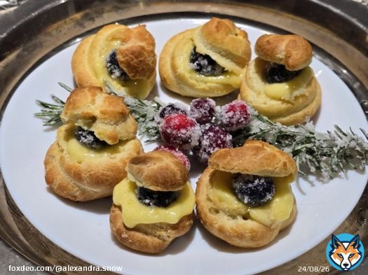 Properly inspired by my recent binge watch of @BritishBakeOff, I found my KitchenAid in the depth of my basement and decided to do a spontaneous holiday bake: choux buns with lemon curd and sugared blueberries!  I don't consider myself a baker, so I''m really proud of these.