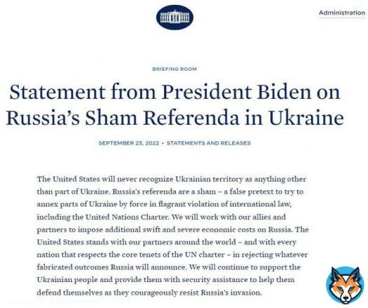 Президент США Джо Байден анонсував 'швидкі та важкі' антиросійські санкції у відповідь на &laquo;референдуми&raquo;
