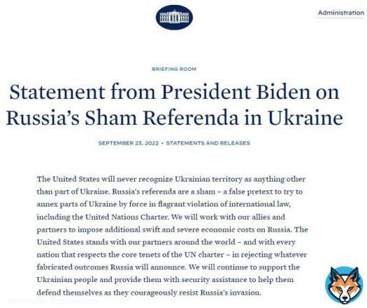 Президент США Джо Байден анонсував 'швидкі та важкі' антиросійські санкції у відповідь на &laquo;референдуми&raquo;