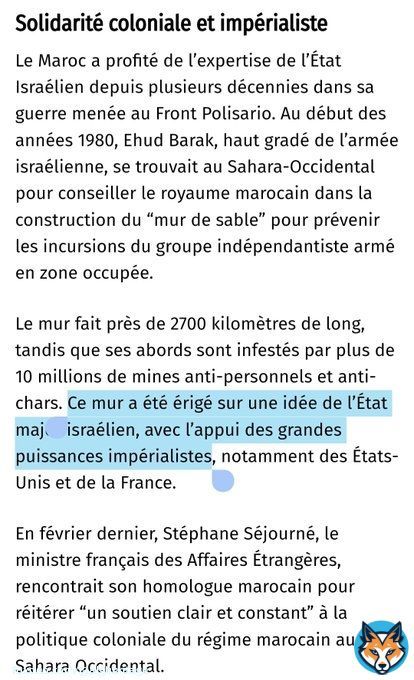 Ce genre de profil marocain &ccedil;a parle &eacute;norm&eacute;ment des palestinien et des arabe.Mais jamais de leur monarchie du maroc qui a des bases isrealienne, qui ach&egrave;tent des drones isrealiens, qui a construit avec isreal un mur de sable, qui a trahi les pays arabe &agrave; la guerre des 6 jours..