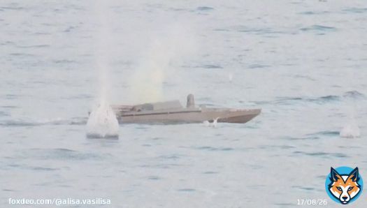 Так с близкого расстояния выглядели украинские беспилотные катера-камикадзе, безуспешно атаковавшие ночью разведывательный корабль &laquo;Приазовье&raquo; ЧФ РФ  Один из них имел собственное имя 'Кот и енот'[Кiт та Єнот]