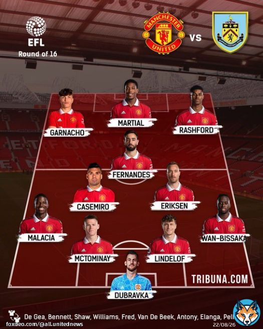 OFFICIAL: Man United starting Xl vs Burnley revealed   Manchester United XI: Dubravka, Wan-Bissaka, Malacia, Lindelof, McTominay, Casemiro, Eriksen, Fernandes, Rashford, Garnacho, Martial&hellip;&hellip;&hellip;&hellip;.