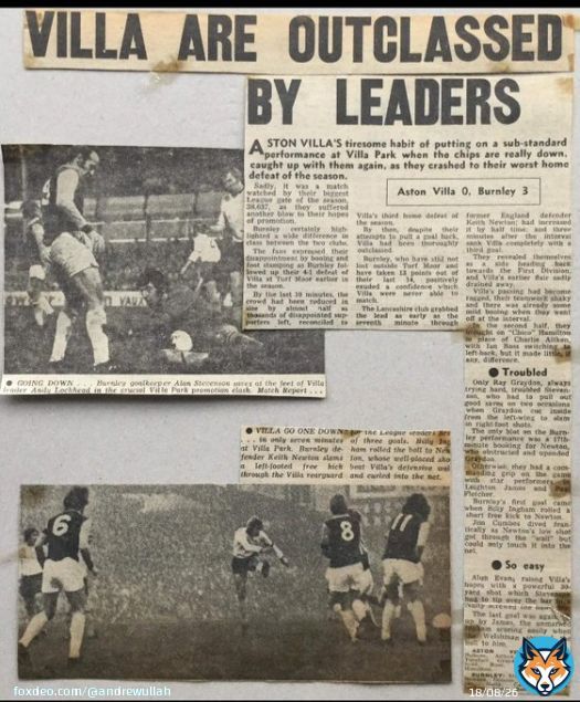 50 Years Ago Today @AVFCOfficial 0. Top of the table @BurnleyOfficial 3 (Newton, Nulty, Ingham) Gate 38,637 @robsoncrew1 #astonvilla #AVFC #VillaPark #Burnley