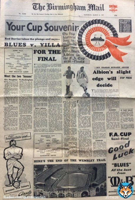 Played On This Day 1957 @FACupWembley SEMI-FINAL @AVFCOfficial 2 (McParland (2) @WBA 2 (Whitehouse (2) Gate 55,549 #astonvillafootballclub #AVFC #astonvilla #FACup #wba