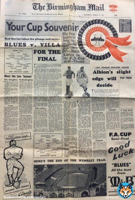 Played On This Day 1957 @FACupWembley SEMI-FINAL @AVFCOfficial 2 (McParland (2) @WBA 2 (Whitehouse (2) Gate 55,549 #astonvillafootballclub #AVFC #astonvilla #FACup #wba