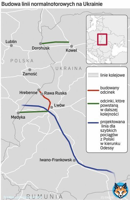 Ukrzaliznytsia plans to build a number of European routes to the border with Poland  Before the end of this year, the construction of the first Eurotrack from Lviv to the border in Ravi-Ruska (red on the map) should be completed, the Polish newspaperRzeczpospolita reports. /1