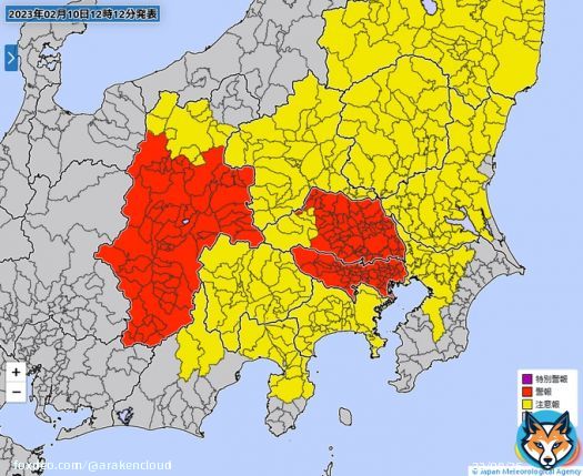 東京都・埼玉県・長野県に大雪警報が発表されています（10日12時現在）。すでに通行止めになっている道路があるほか、交通への影響が拡大するおそれがあります。大雪による交通障害に警戒をお願いします。安全を最優先にお過ごしください。