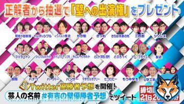 #有吉の壁 年末SP放送中 おもしろSL公園の人選手権ありがとうございました  続いては 豪華おもしろディナーショー 超ヒドすぎなりきり連発です  #有吉の壁優勝者予想 も20時54分まで受付中 ポイント数は毎年の如く関係ありません! ぜひお気軽に投票下さい  \u25a0TVer同時配信