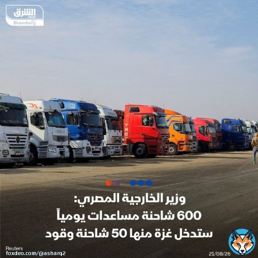 #مصر تقول إنه تم الاتفاق على إدخال 600 شاحنة من المساعدات الإنسانية إلى #غزة يومياً منها 50 شاحنة #وقود، بحسب وزير الخارجية المصري بدر عبد العاطي \ud83d\udccc يبدأ سريان اتفاق وقف إطلاق النار في غزة صباح يوم الأحد، بعد 470 يوماً من الحرب