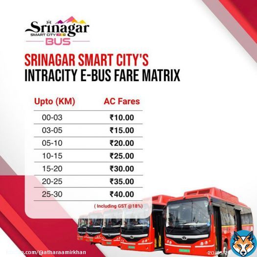 This is the Fare Matrix of Srinagar Smart City Electric Buses! Please make sure you don’t travel without a ticket. Travelling without a ticket is an offence and will invoke heavy fine. The ticket assistants conductors in the buses have Electronic Machines with them for tickets.…Show more
