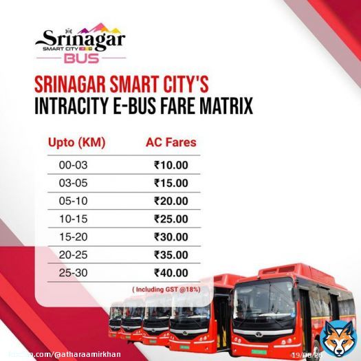 This is the Fare Matrix of Srinagar Smart City Electric Buses! Please make sure you don&rsquo;t travel without a ticket. Travelling without a ticket is an offence and will invoke heavy fine. The ticket assistants conductors in the buses have Electronic Machines with them for tickets.&hellip;Show more