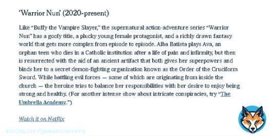 The New York Times The 50 Best TV Shows on Netflix Right Now: #4 #WarriorNun [13nov]  source:  #SaveWarriorNun