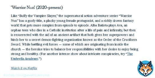 The New York Times The 50 Best TV Shows on Netflix Right Now: #4 #WarriorNun [13nov]  source:  #SaveWarriorNun
