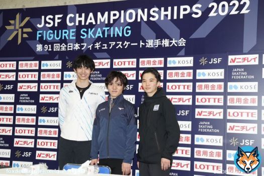 〈 #全日本選手権 〉  男子 メダリスト会見  1位 #宇野昌磨 （トヨタ自動車） 2位 #島田高志郎 （木下グループ） 3位 #友野一希 （上野芝スケートクラブ）  Photo by Joe Kobashi  #figureskate